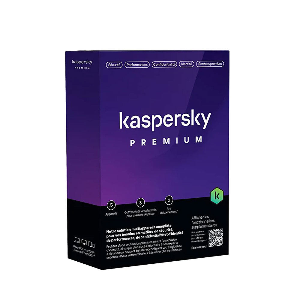 ANTIVIRUS KASPERSKY PREMIUM TOTAL SECURITE 5POSTE ANTI-PHISHING ET PARE-FEU 2023