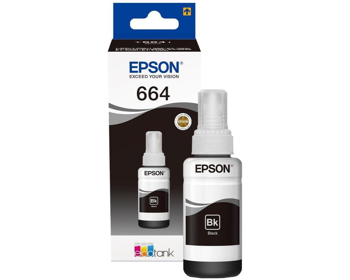 Epson 664 BK (T6641) Noir - Bouteille d'encre Epson d'origine (C13T66414A)