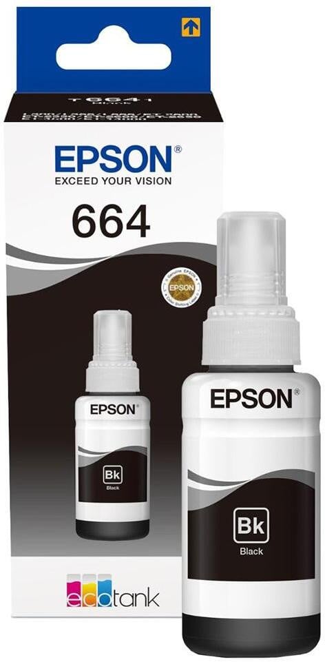 Epson 664 BK (T6641) Noir - Bouteille d'encre Epson d'origine (C13T66414A)