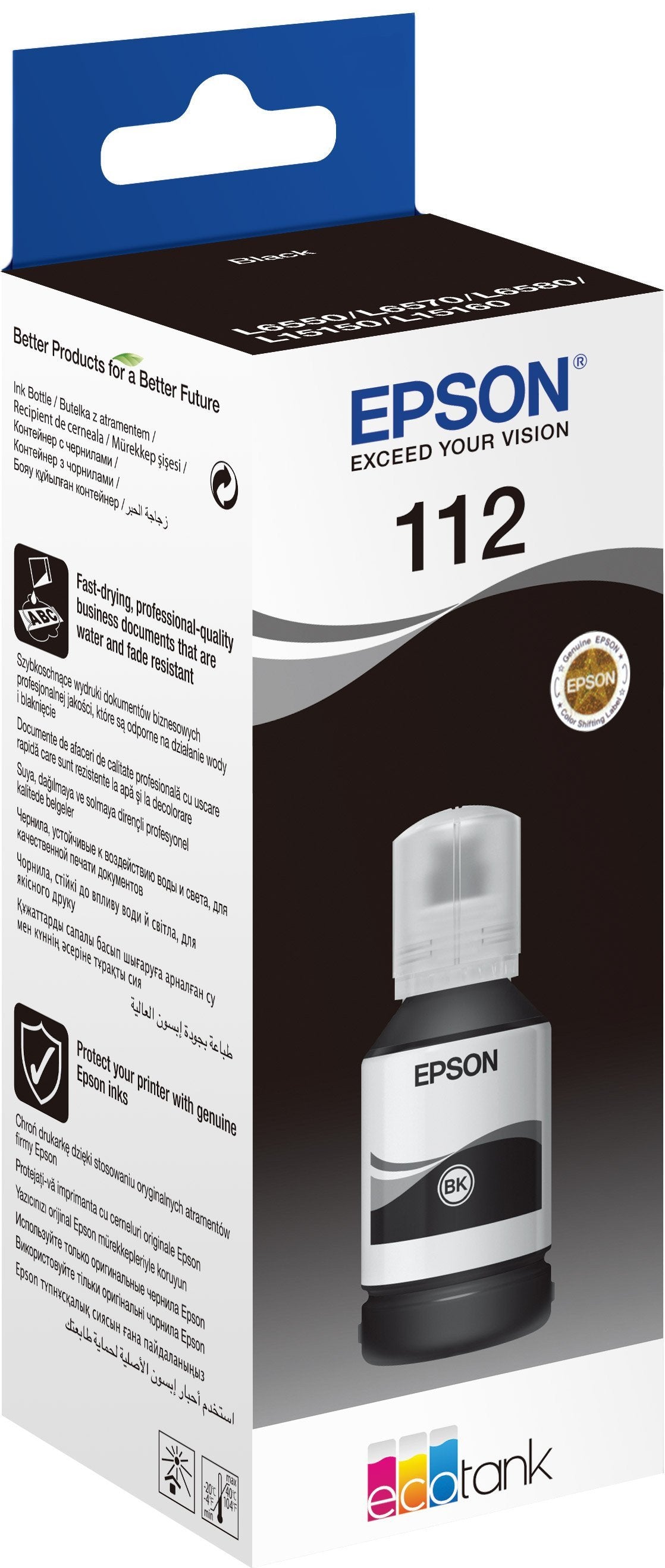 Epson 112 Noir - Bouteille d'encre Epson EcoTank d'origine (C13T06C14A)
