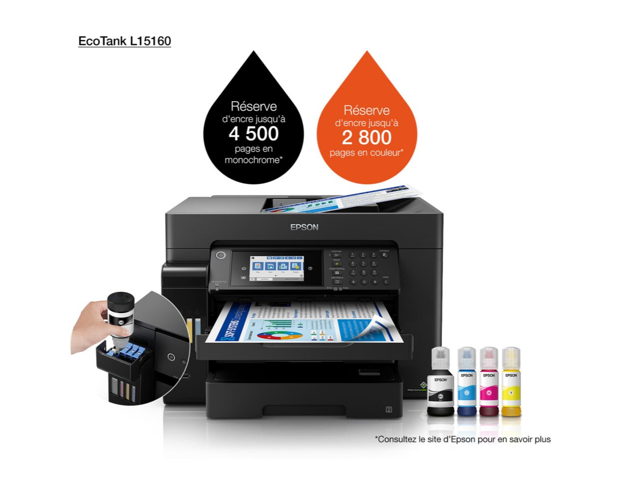 Epson EcoTank L15160 Imprimante A3+ multifonction à réservoirs rechargeables (C11CH71403)