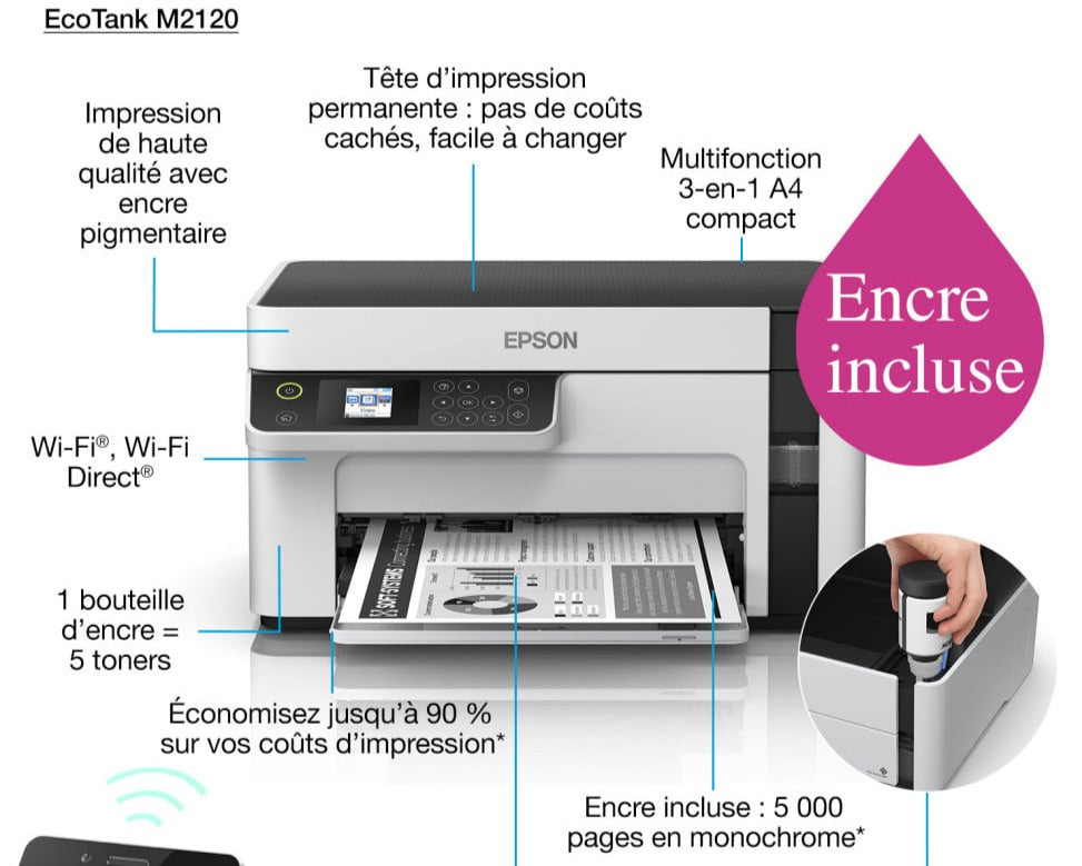Epson EcoTank M2120 Imprimante multifonction monochrome à réservoirs rechargeables (C11CJ18403)