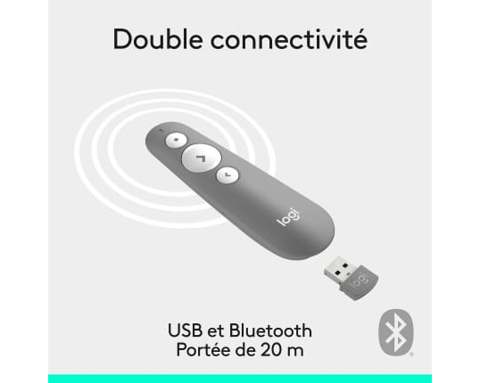 Logitech R500s Laser Pointer Presentation-Gris Moyen (910-006520)