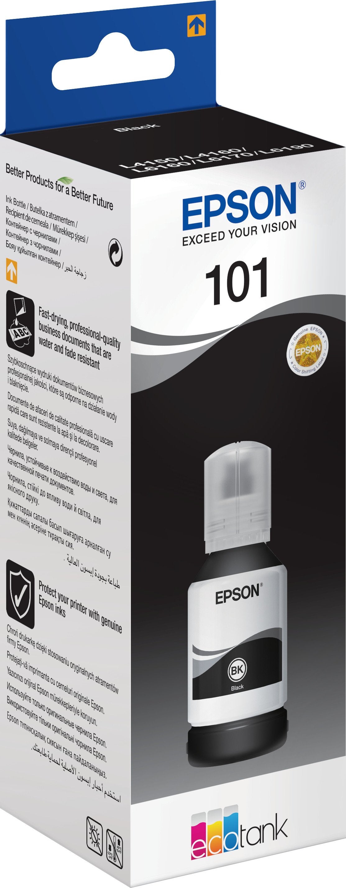 Epson 101 Noir - Bouteille d'encre Epson EcoTank d'origine (C13T03V14A)